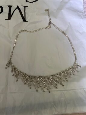 Crystal Fringe Necklace - Silver Tone